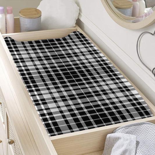 Black And White Border Tartan Print Changing Pad Cover