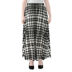 Black And White Border Tartan Print Chiffon Maxi Skirt