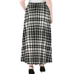 Black And White Border Tartan Print Chiffon Maxi Skirt