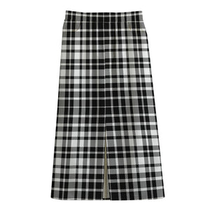 Black And White Border Tartan Print Cotton Front Slit Maxi Skirt