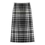 Black And White Border Tartan Print Cotton Front Slit Maxi Skirt