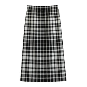 Black And White Border Tartan Print Cotton Front Slit Maxi Skirt