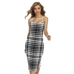 Black And White Border Tartan Print Cross Back Cami Dress