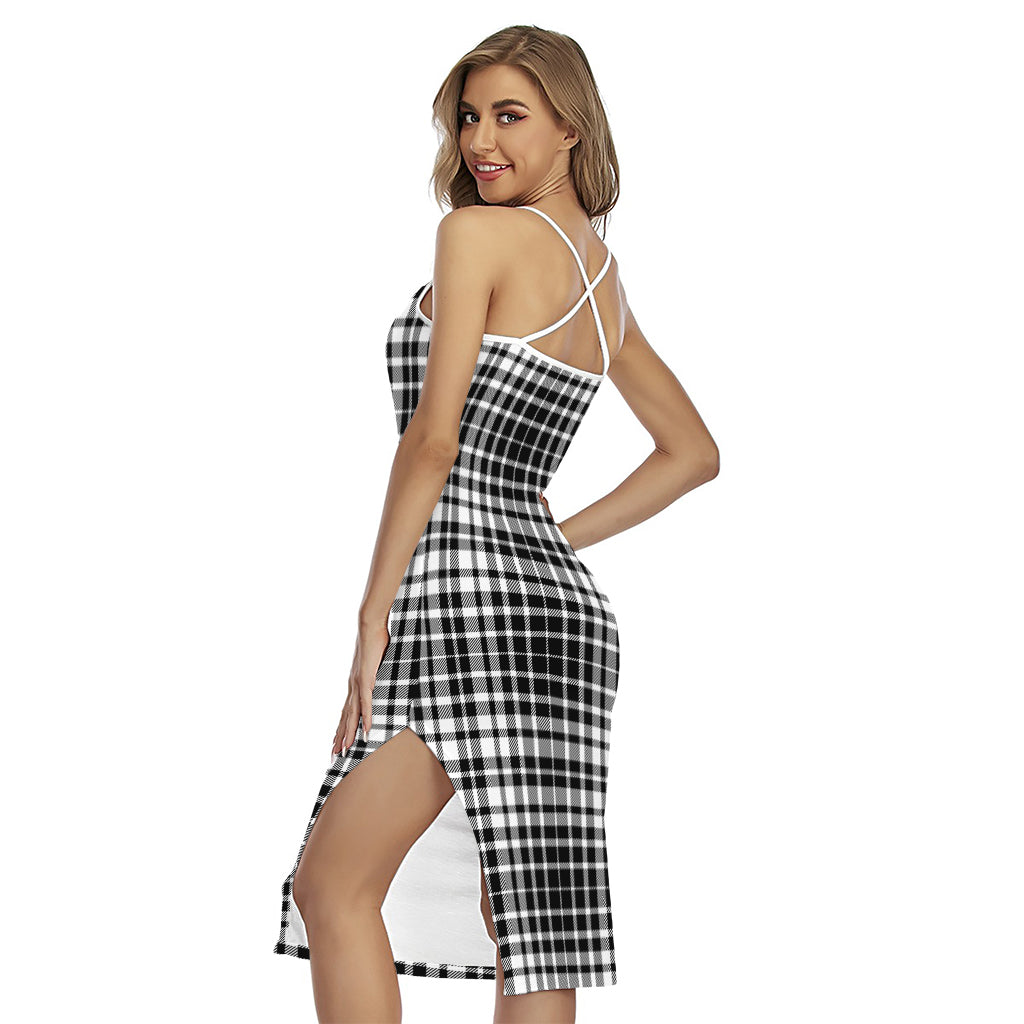 Black And White Border Tartan Print Cross Back Cami Dress