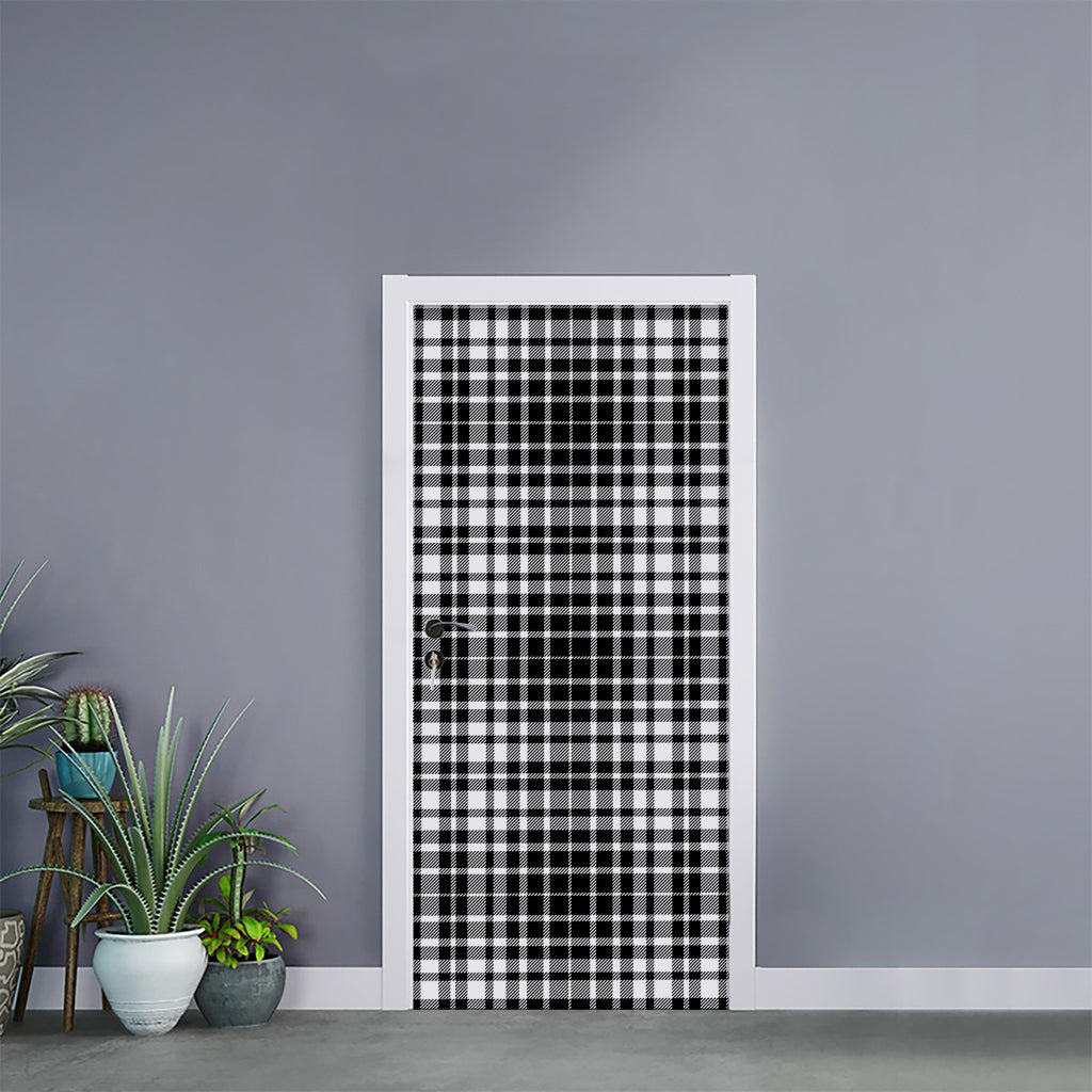 Black And White Border Tartan Print Door Sticker