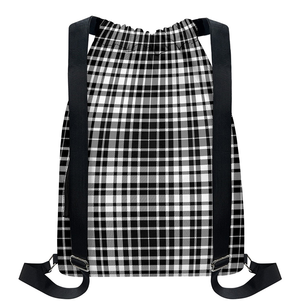 Black And White Border Tartan Print Drawstring Backpack