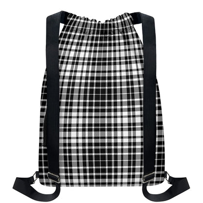 Black And White Border Tartan Print Drawstring Backpack