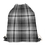 Black And White Border Tartan Print Drawstring Bag