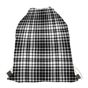 Black And White Border Tartan Print Drawstring Bag