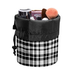 Black And White Border Tartan Print Drawstring Makeup Bag