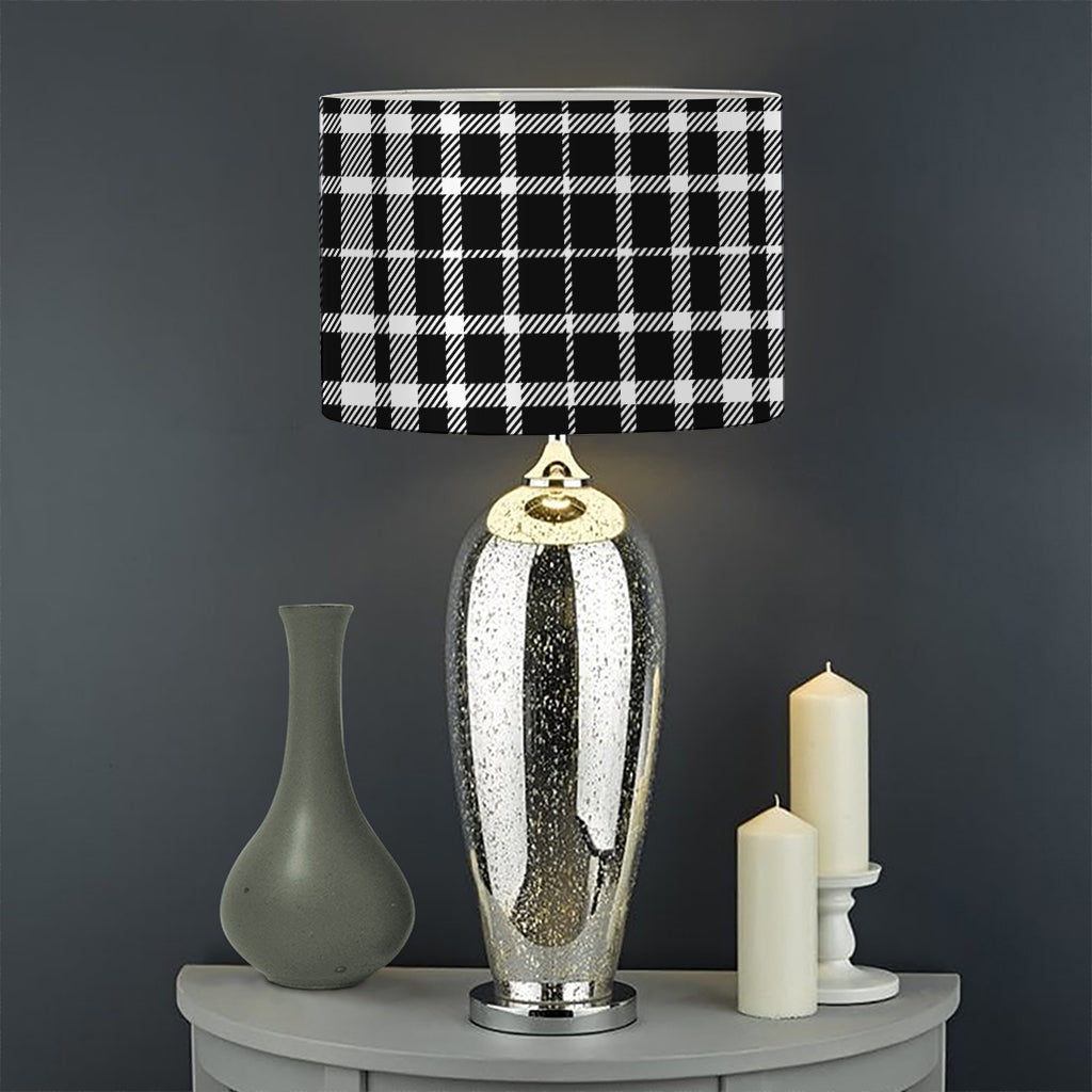 Black And White Border Tartan Print Drum Lamp Shade