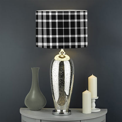 Black And White Border Tartan Print Drum Lamp Shade