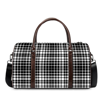 Black And White Border Tartan Print Duffle Bag