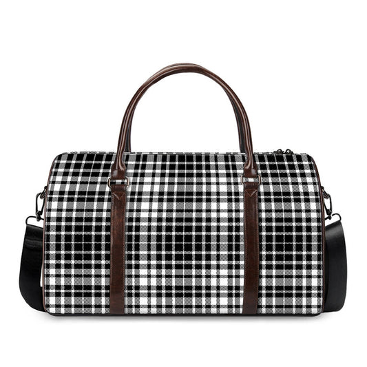 Black And White Border Tartan Print Duffle Bag