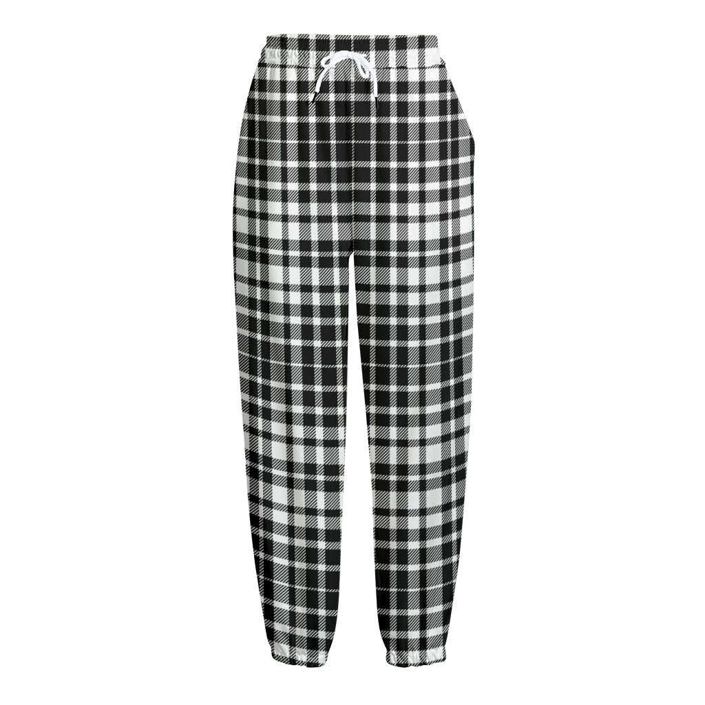 Black And White Border Tartan Print Fleece Lined Knit Pants