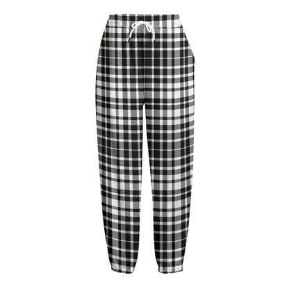 Black And White Border Tartan Print Fleece Lined Knit Pants