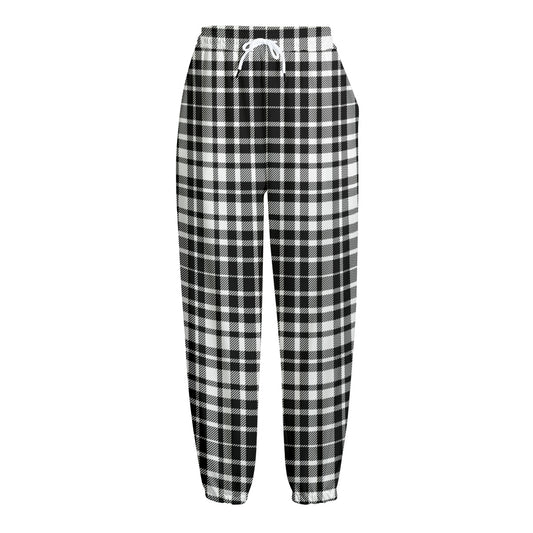 Black And White Border Tartan Print Fleece Lined Knit Pants