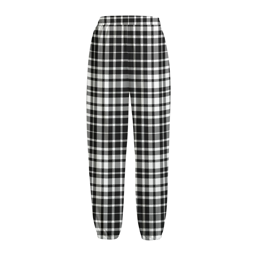 Black And White Border Tartan Print Fleece Lined Knit Pants