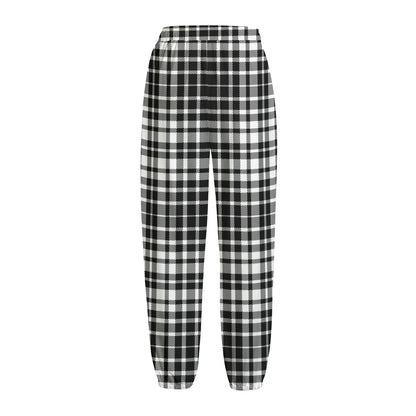 Black And White Border Tartan Print Fleece Lined Knit Pants