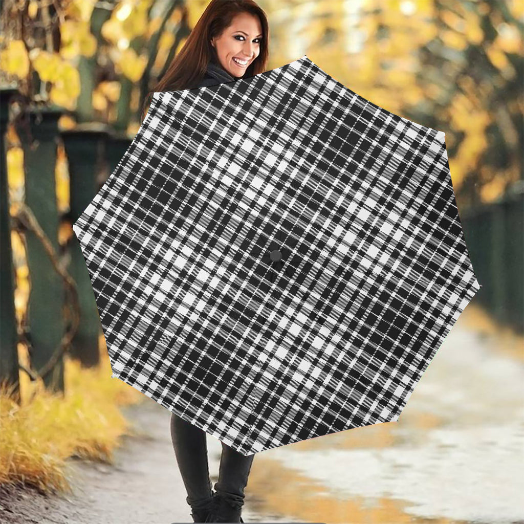 Black And White Border Tartan Print Foldable Umbrella