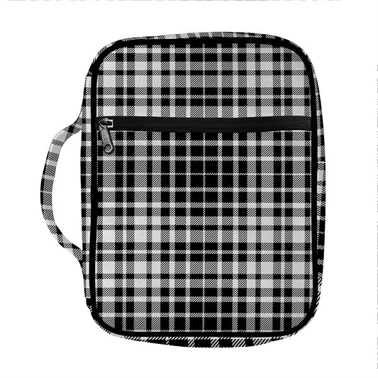 Black And White Border Tartan Print Front Pocket Bible Bag
