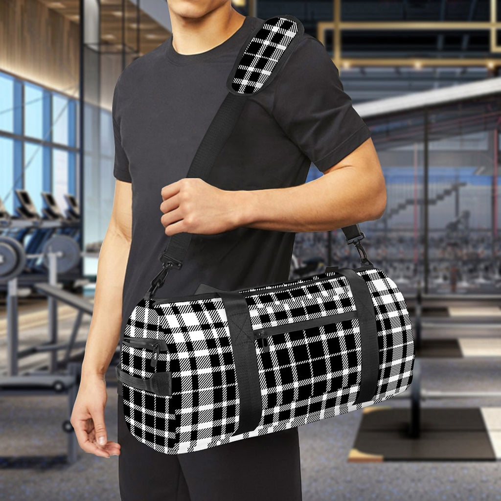 Black And White Border Tartan Print Gym Bag