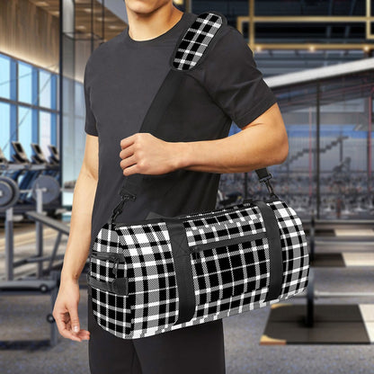 Black And White Border Tartan Print Gym Bag