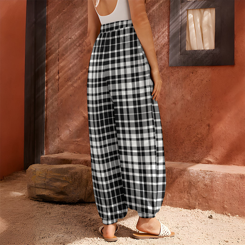 Black And White Border Tartan Print Harem Pants