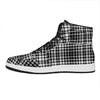 Black And White Border Tartan Print High Top Leather Sneakers