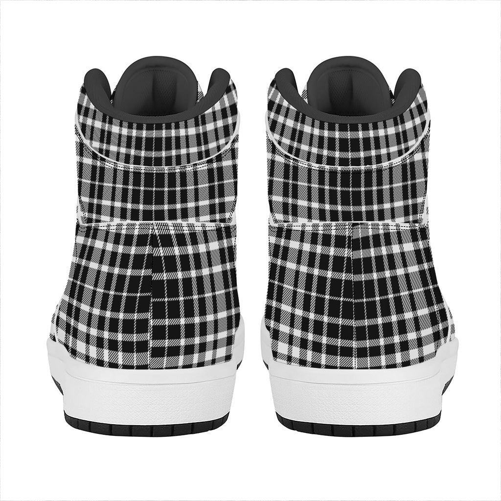 Black And White Border Tartan Print High Top Leather Sneakers