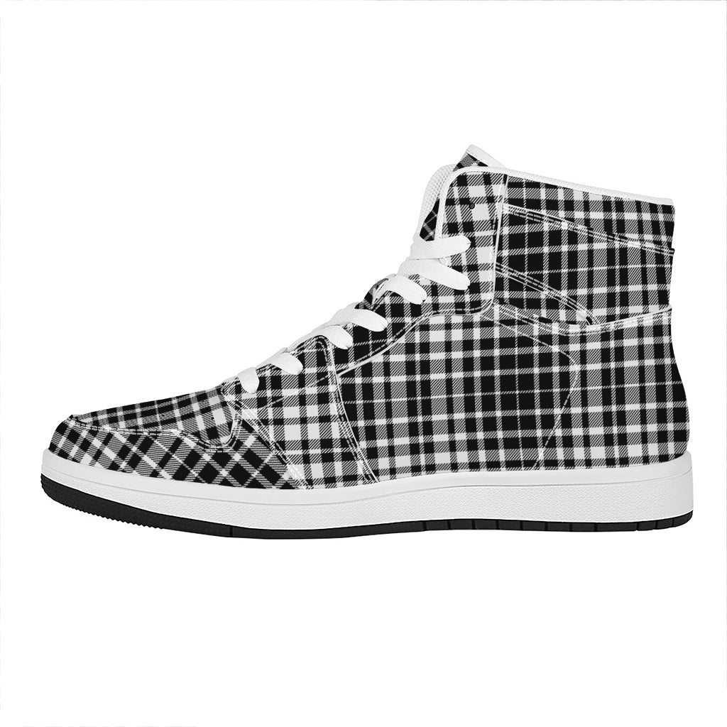 Black And White Border Tartan Print High Top Leather Sneakers