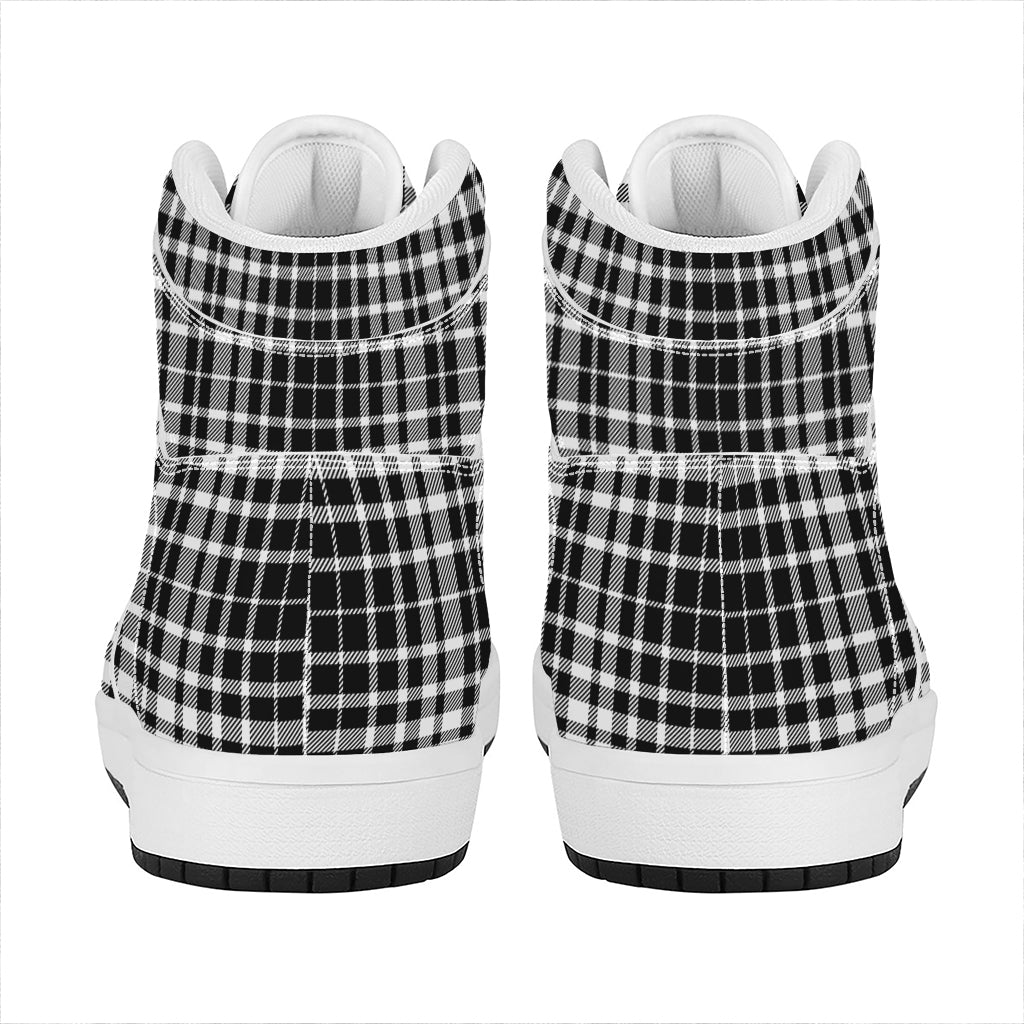 Black And White Border Tartan Print High Top Leather Sneakers