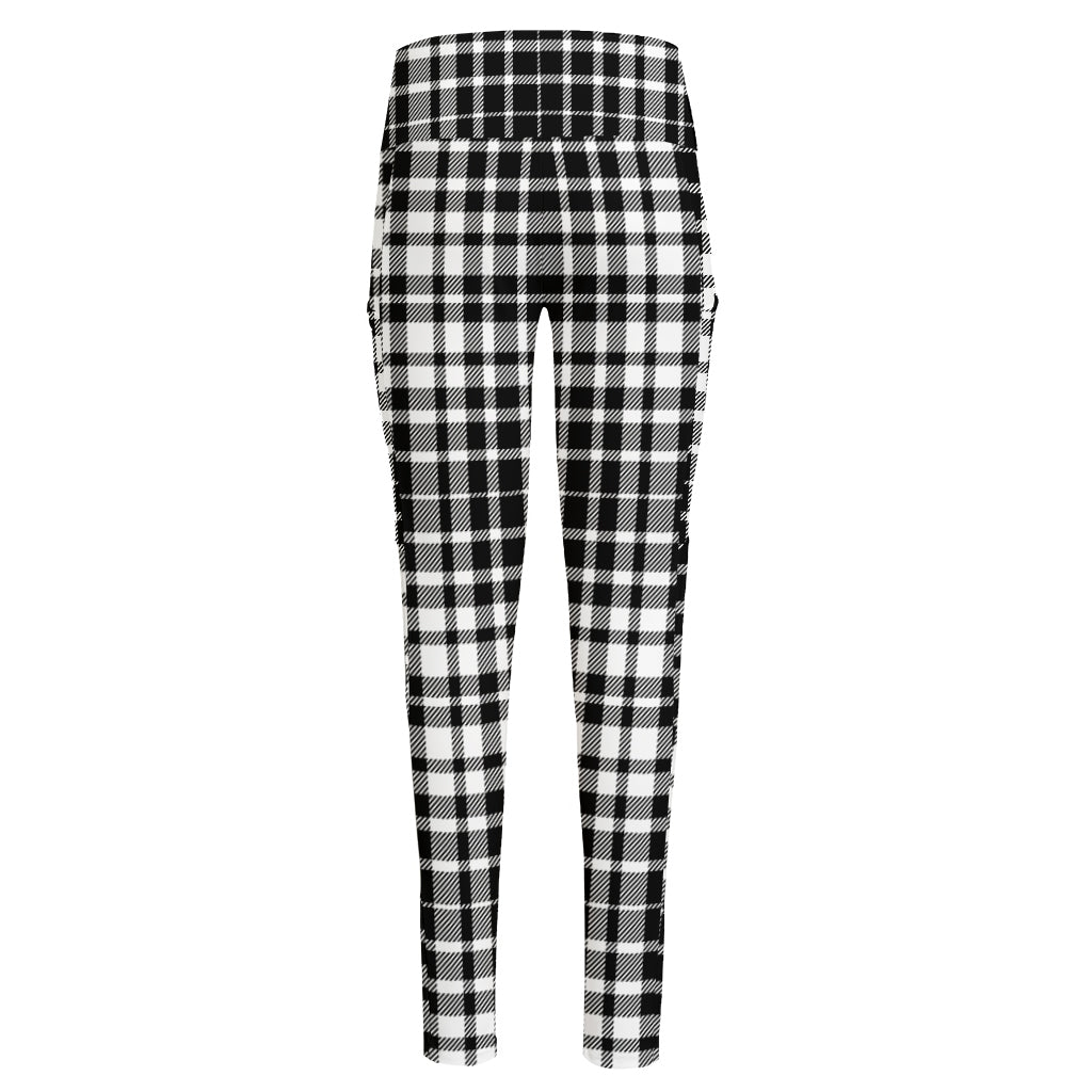 Black And White Border Tartan Print High-Waisted Pocket Leggings