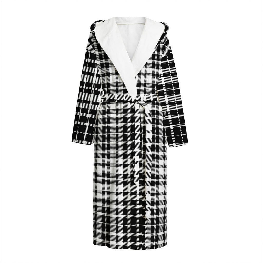 Black And White Border Tartan Print Hooded Bathrobe