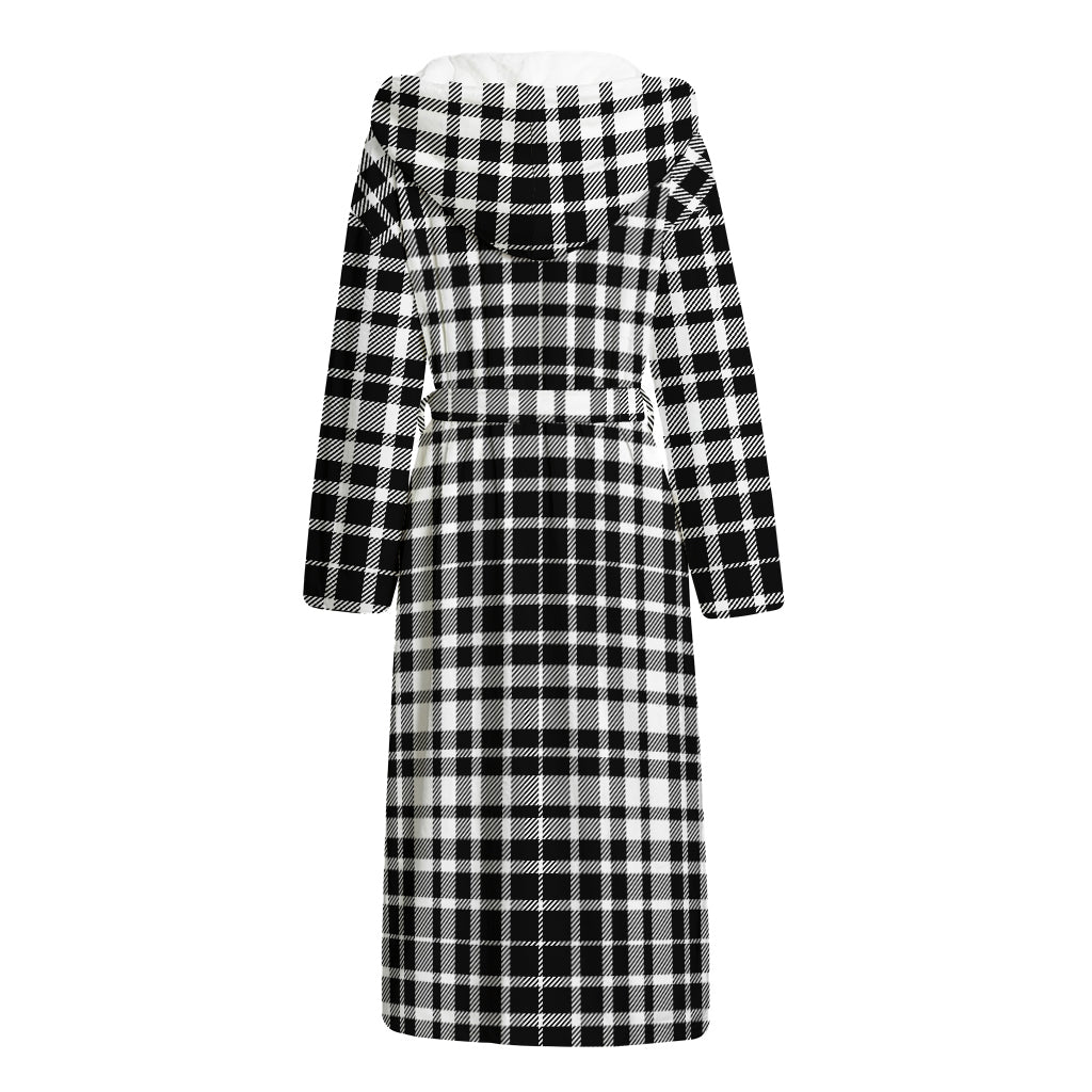 Black And White Border Tartan Print Hooded Bathrobe