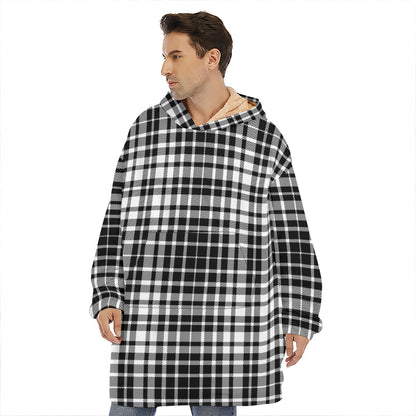 Black And White Border Tartan Print Hoodie Blanket