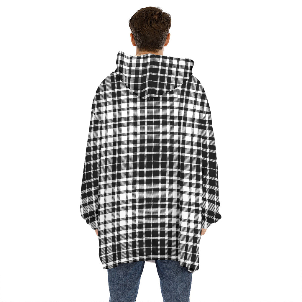 Black And White Border Tartan Print Hoodie Blanket