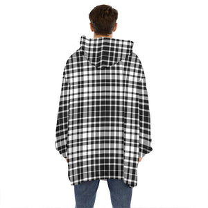 Black And White Border Tartan Print Hoodie Blanket