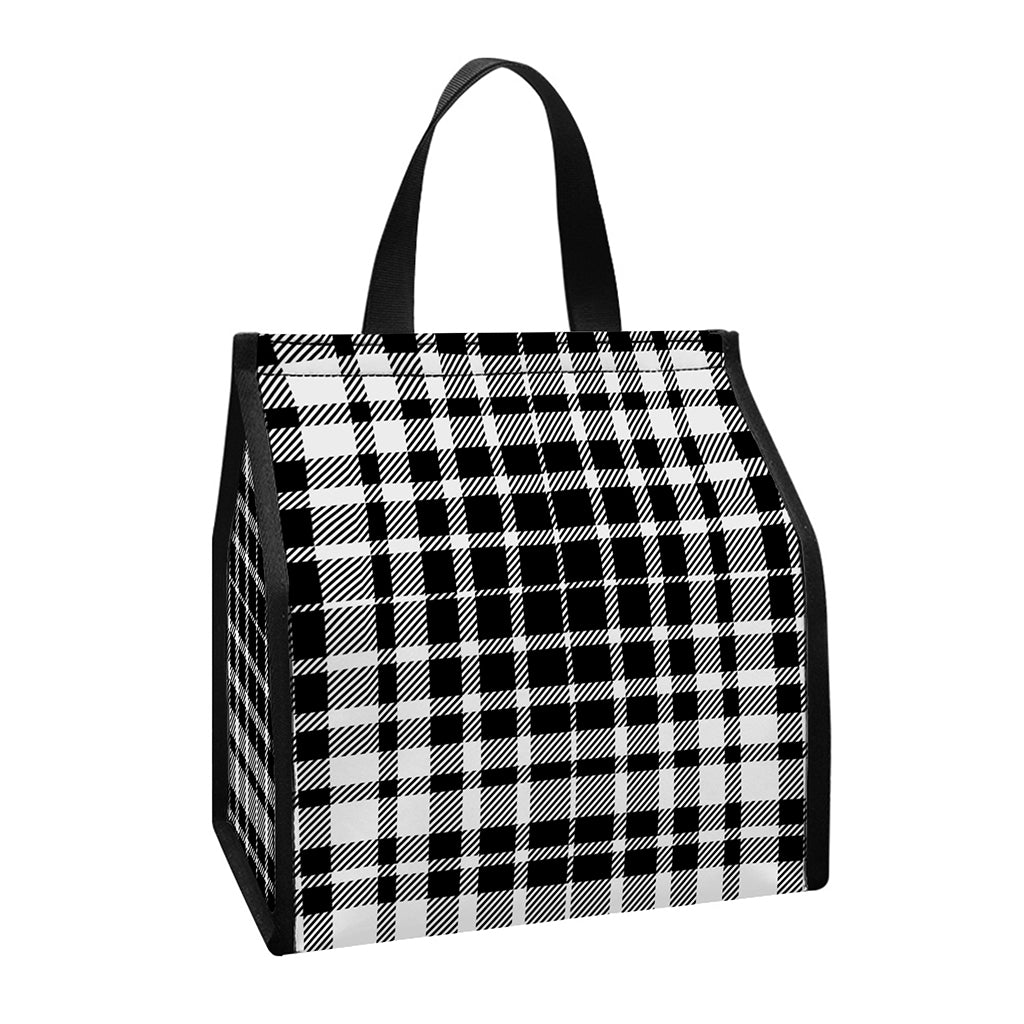Black And White Border Tartan Print Insulated Lunch Tote