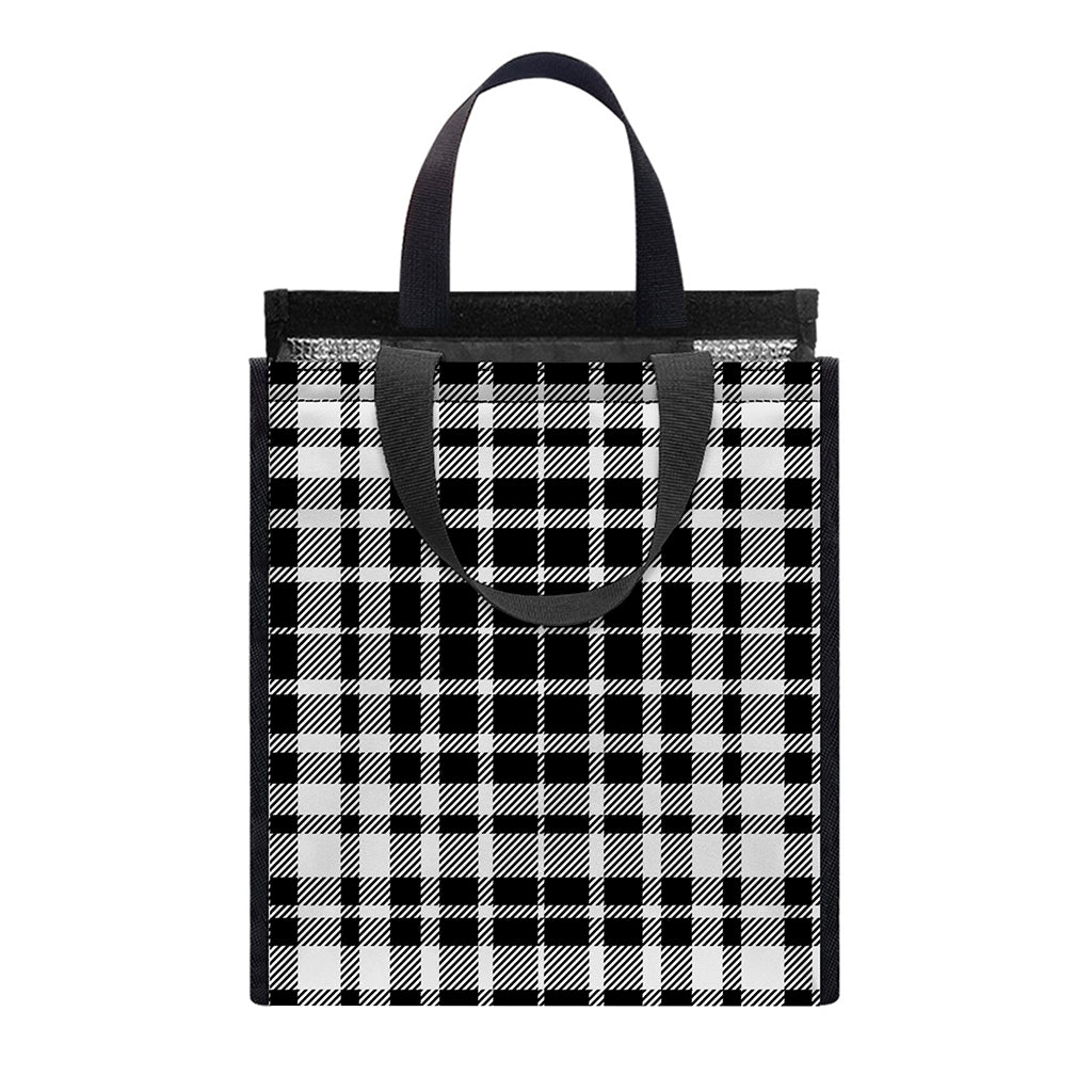 Black And White Border Tartan Print Insulated Lunch Tote