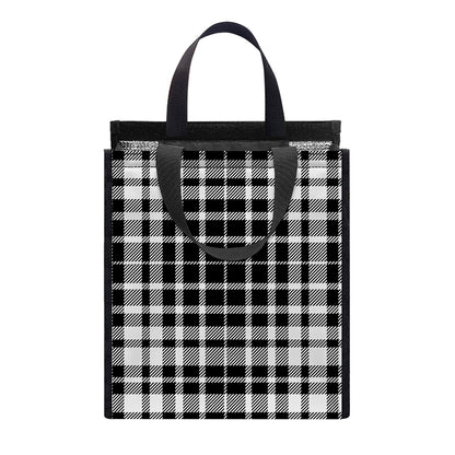 Black And White Border Tartan Print Insulated Lunch Tote