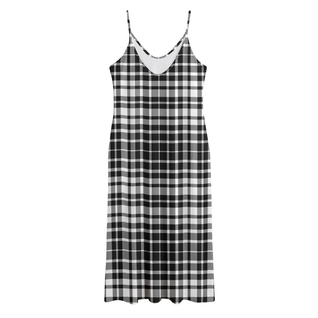 Black And White Border Tartan Print Jersey Midi Cami Dress