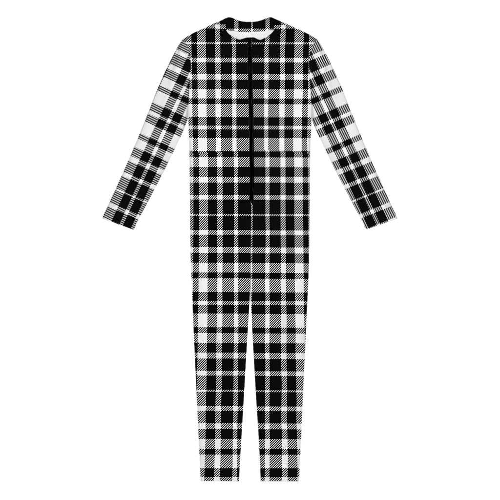 Black And White Border Tartan Print Jumpsuit