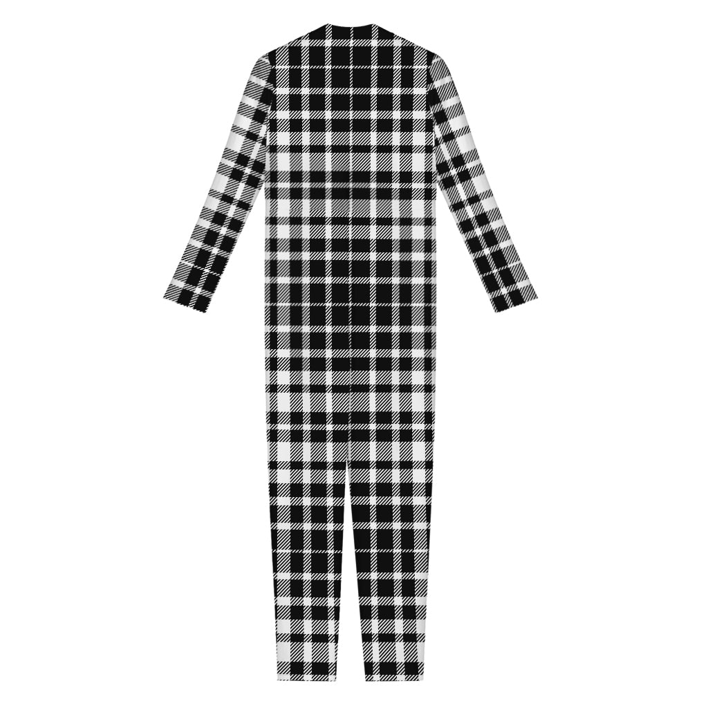 Black And White Border Tartan Print Jumpsuit