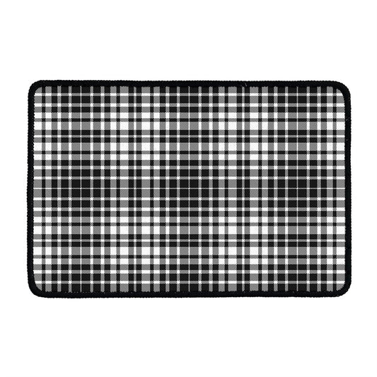 Black And White Border Tartan Print Kitchen Mat