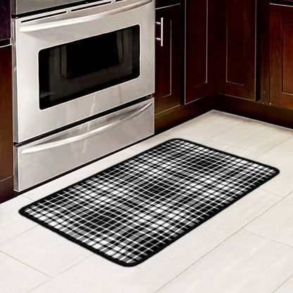 Black And White Border Tartan Print Kitchen Mat