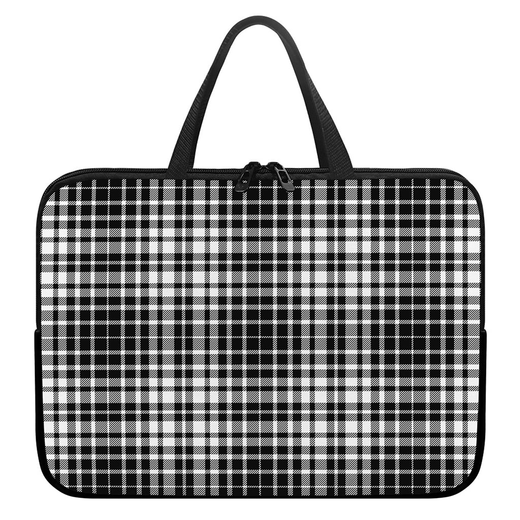 Black And White Border Tartan Print Laptop Sleeve With Handle