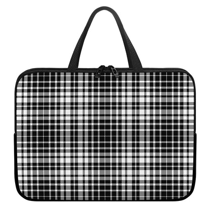 Black And White Border Tartan Print Laptop Sleeve With Handle