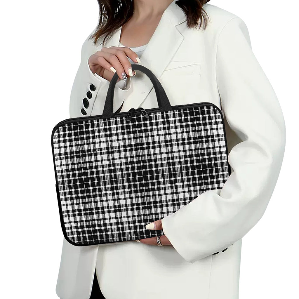 Black And White Border Tartan Print Laptop Sleeve With Handle