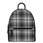 Black And White Border Tartan Print Leather Backpack